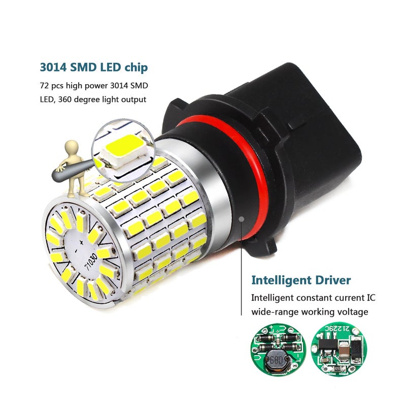 PHINLION PSX26W 12278 LED Fog Lights, PWY26W H28W LED DRL Bulbs, 2000 Lumens Super Bright 3014 72-SMD 12278C1 12V Car Fog Lamps, 6000K Xenon White - Image 2